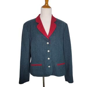 Vintage Miss Pendleton Wool Military Blazer Pewter Buttons Red Lapel Women 14